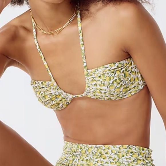 NWT J.Crew X Liberty Eliza’s Yellow White Floral Halter Tie Neck Bikini Top L - Picture 2 of 16
